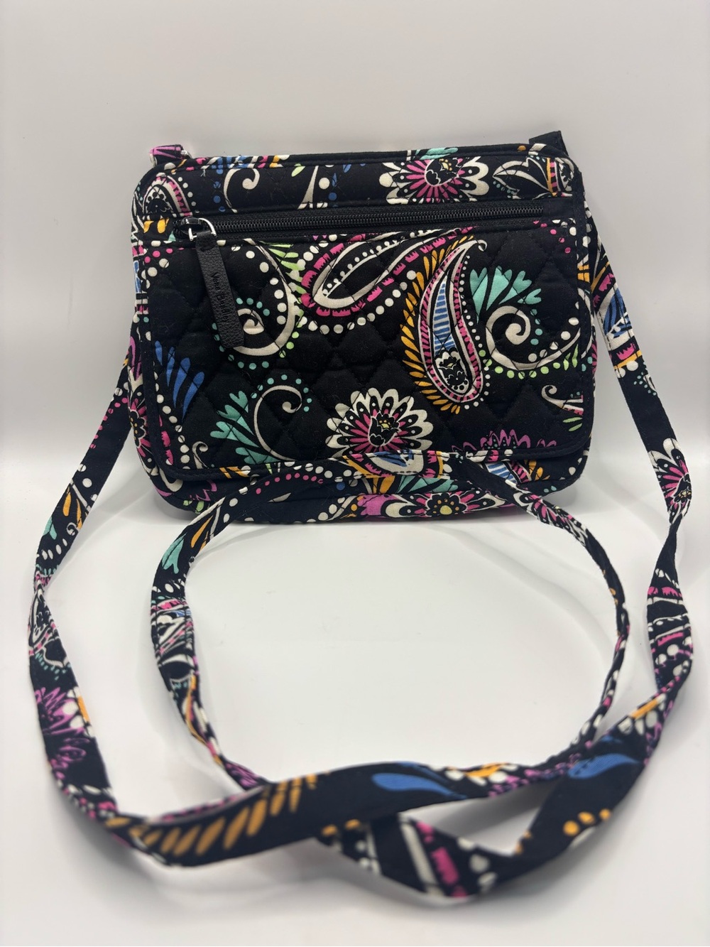 Vera Bradley Black Quilted Crossbody with Multicolor Paisley